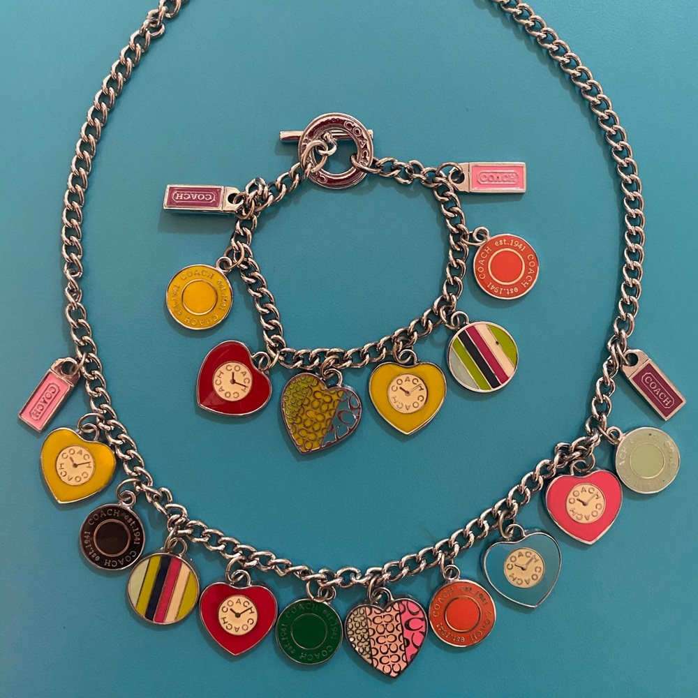 Coach Logo charm necklace and bracelet set